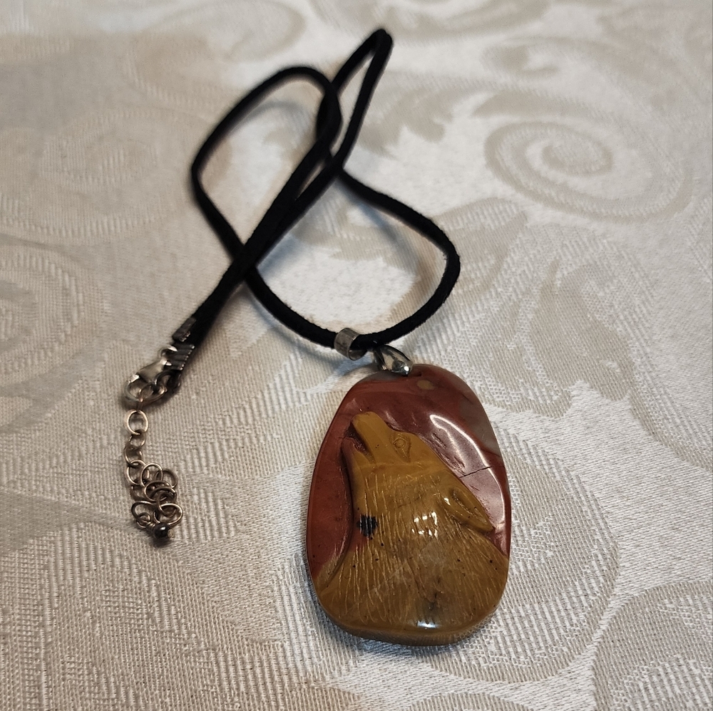 Thai 925 Sterling Silver Pendant Noreena Jasper Carved Wolf Necklace Healing Gem - Picture 4 of 12